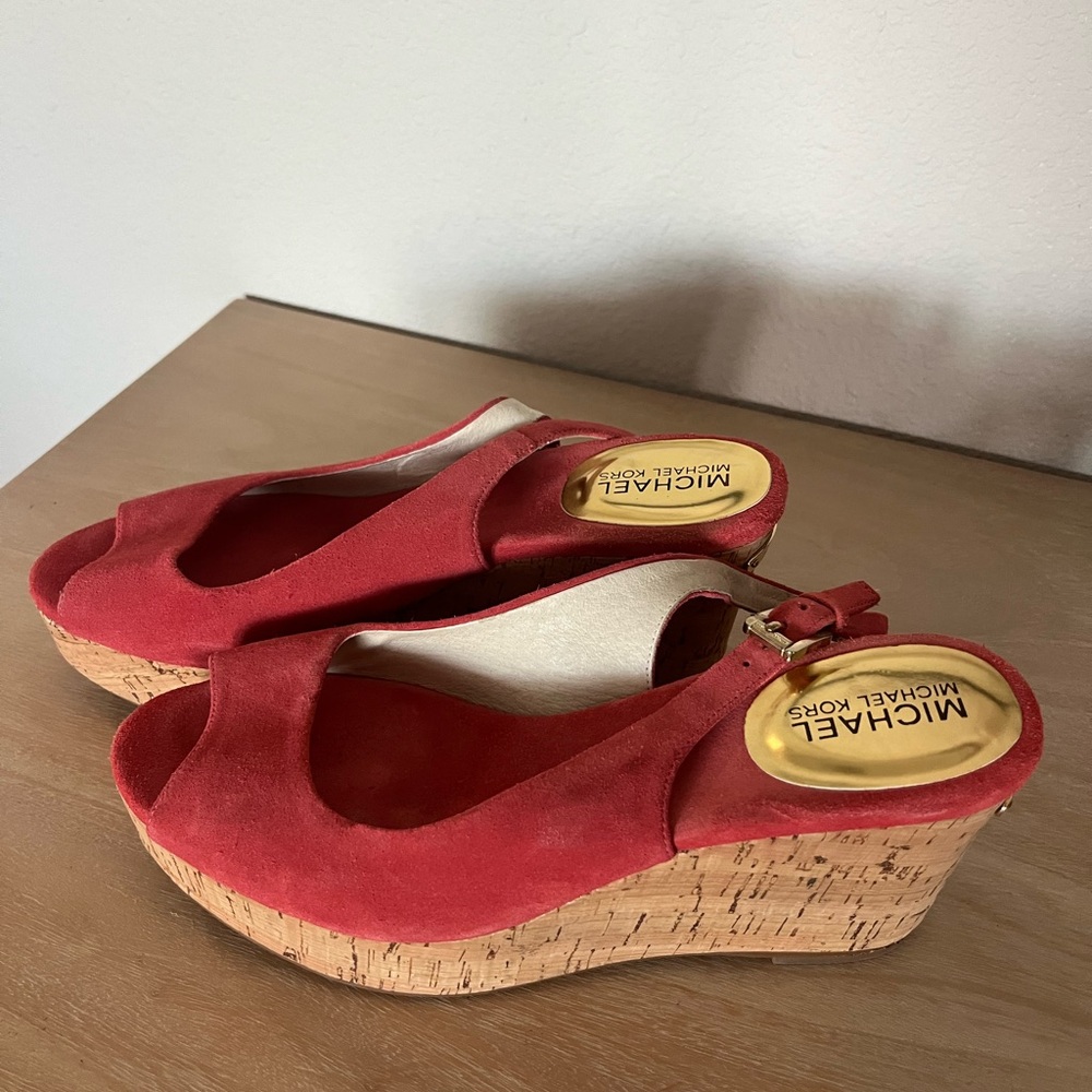 Michael Kors Red Suede Wedge Sandals